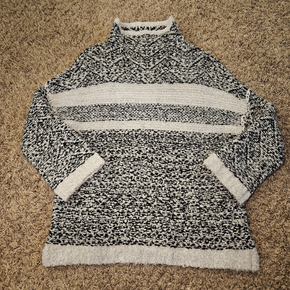 Magaschoni Black And White Wool Blend Mock Neck Sweater Womens Size Medium